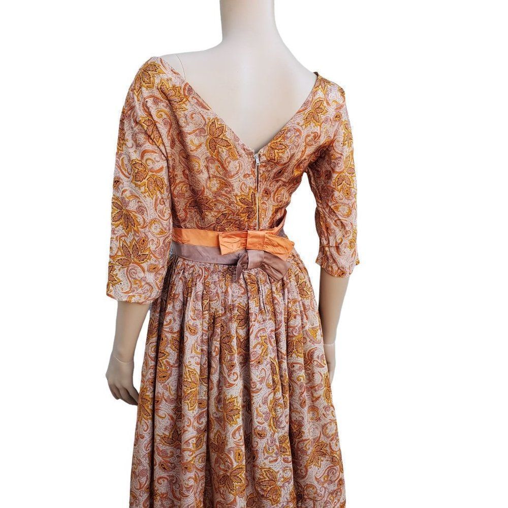 50s Dress Acetate Fall Colors Rockabilly Pin Up Women XS - Picture 5 of 12